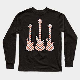 Red Black Plaid Matching Christmas Pattern Bass Player Long Sleeve T-Shirt